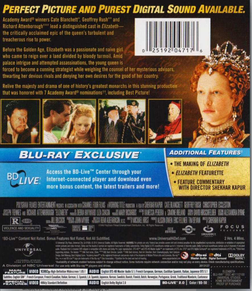 Elizabeth Blu-ray movie collectible [Barcode 5050582793611] - Main Image 2