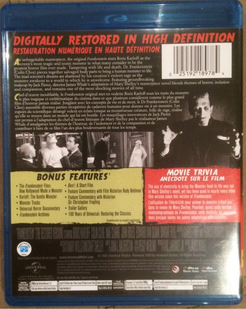 Frankenstein Blu-ray movie collectible [Barcode 025192189784] - Main Image 2
