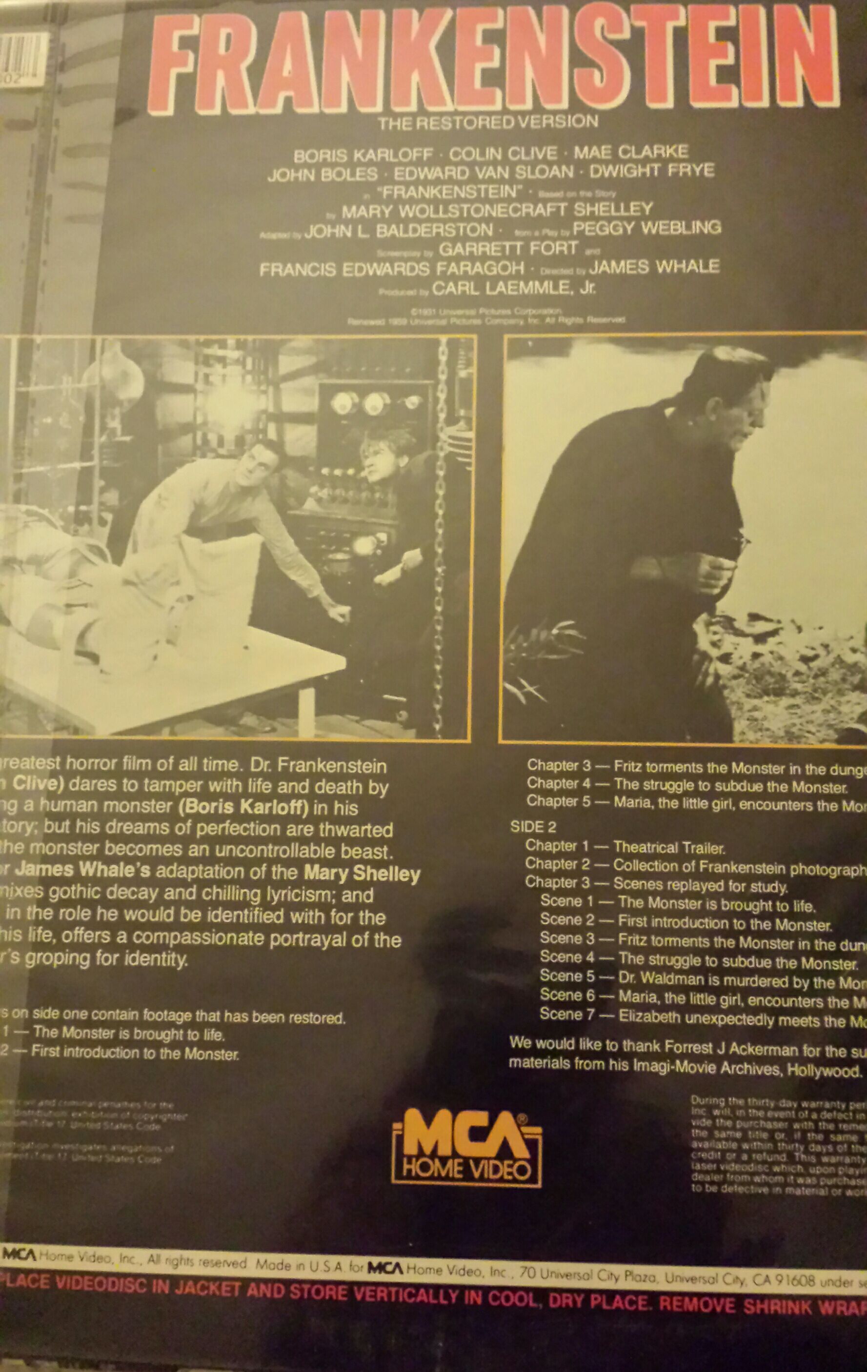 Frankenstein Laser Disc movie collectible [Barcode 025192230028] - Main Image 2