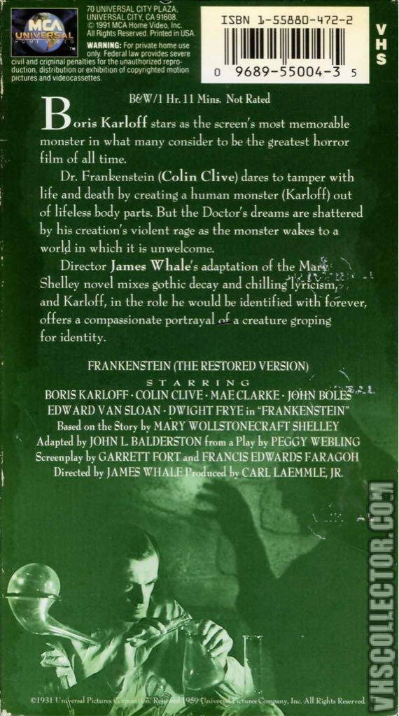 Frankenstein VHS movie collectible [Barcode 096895500435] - Main Image 2