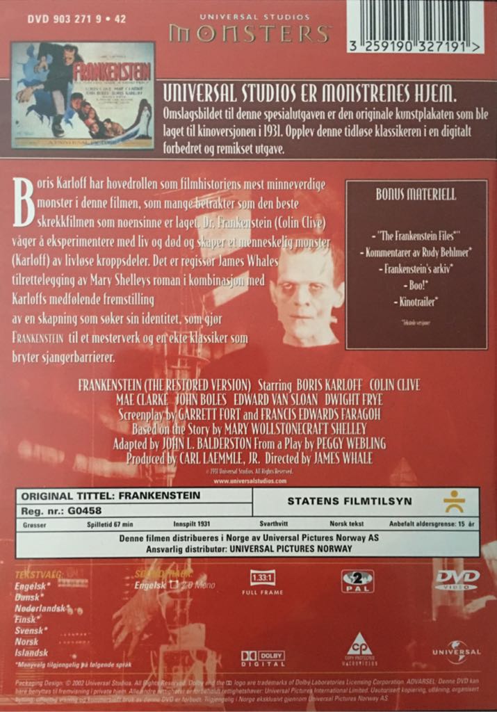 Frankenstein DVD movie collectible [Barcode 3259190327191] - Main Image 2
