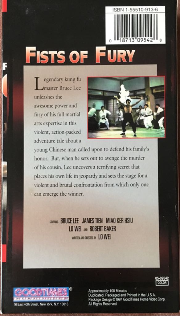 Fists of Fury VHS movie collectible [Barcode 018713095428] - Main Image 2