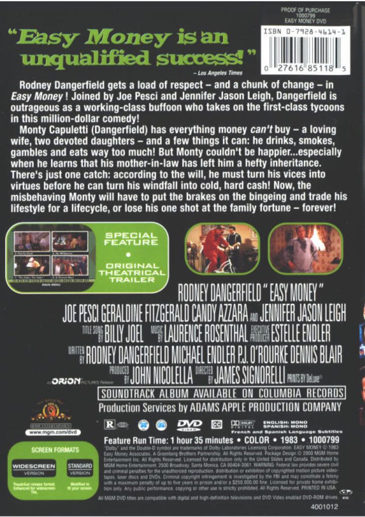 Easy Money CED movie collectible [Barcode 018713040503] - Main Image 2