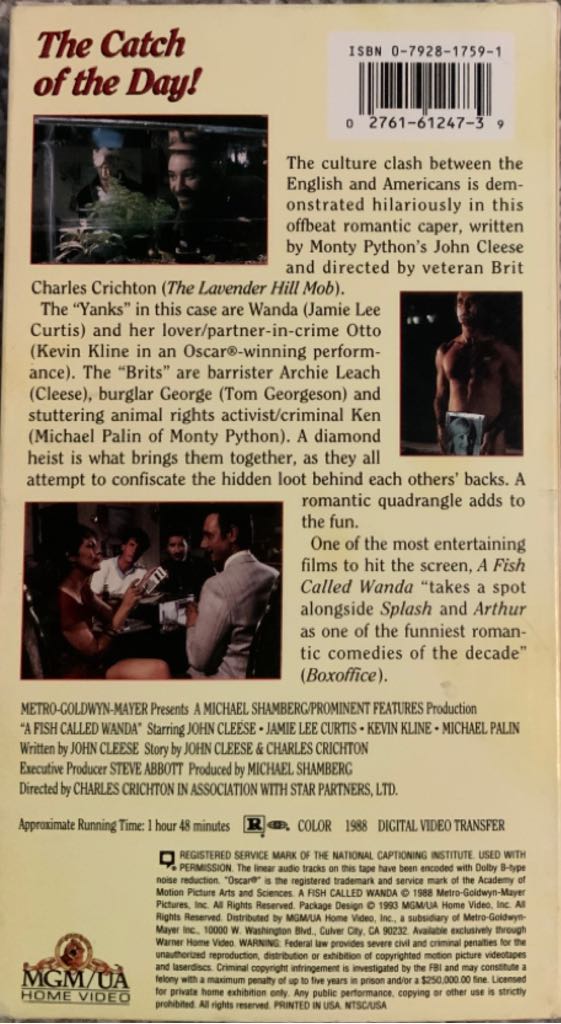 A Fish Called Wanda VHS movie collectible [Barcode 027616124739] - Main Image 2