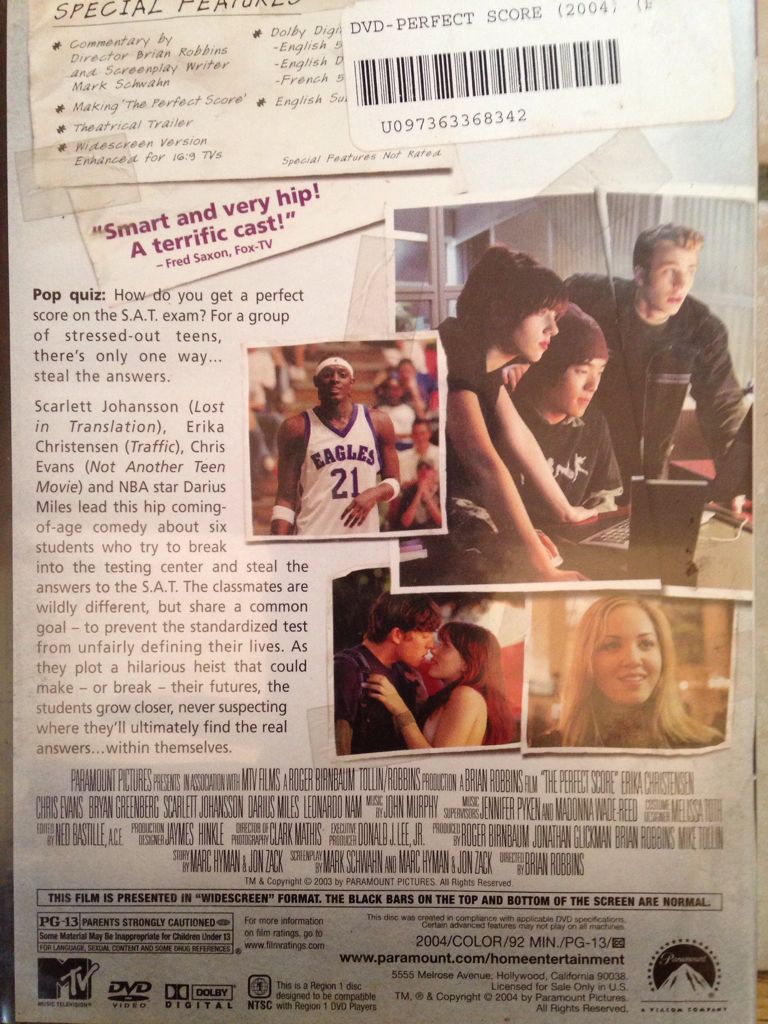 Perfect Score DVD movie collectible [Barcode 097363368342] - Main Image 2