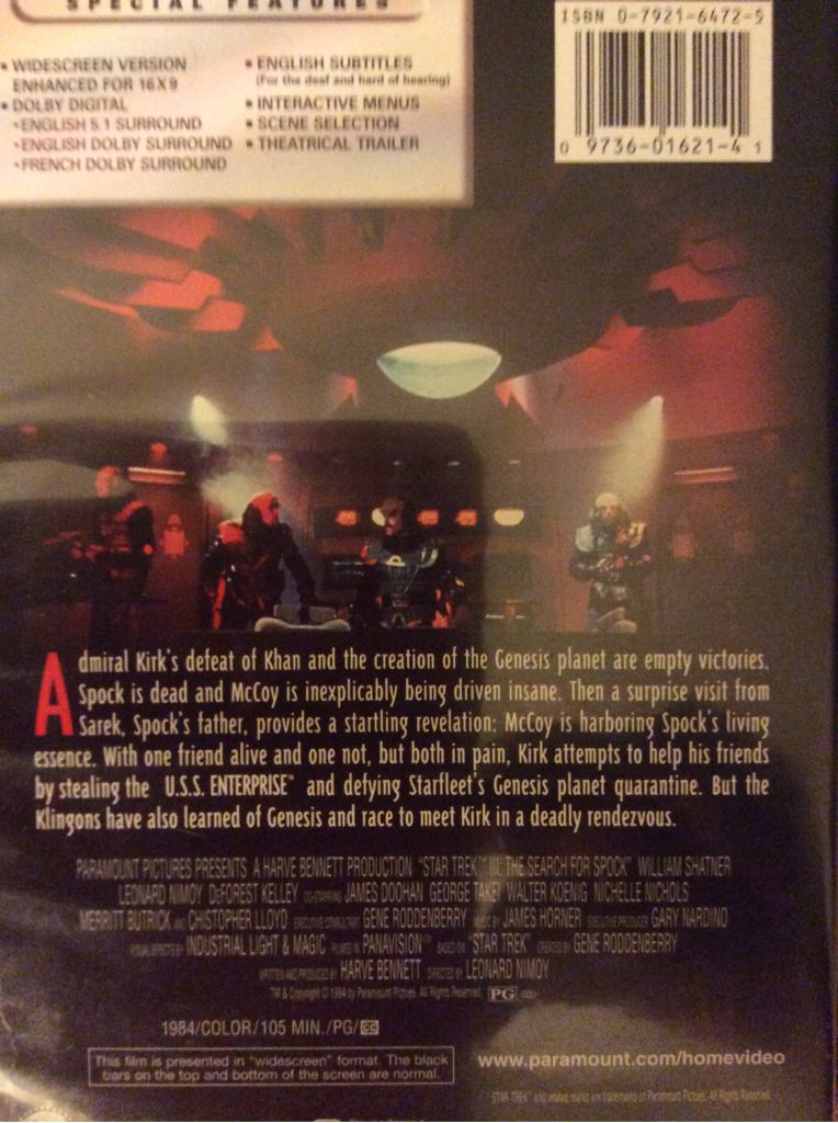 Star Trek 3: The Search for Spock DVD movie collectible [Barcode 097360162141] - Main Image 2