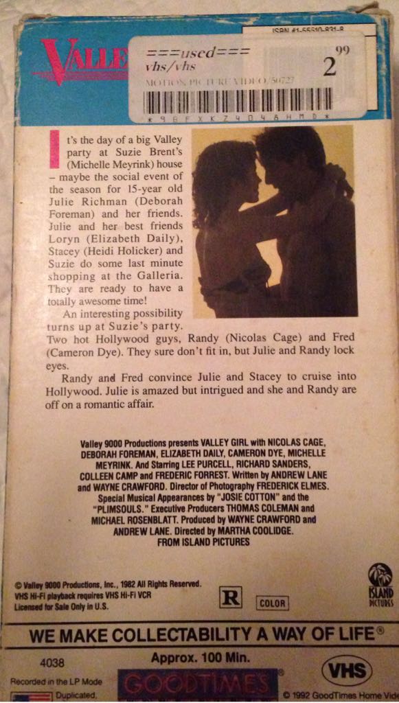 Valley Girl VHS movie collectible [Barcode 018713040381] - Main Image 2