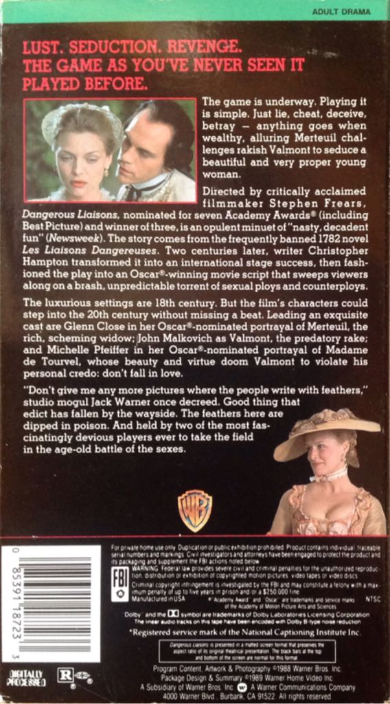 Dangerous Liaisons DVD movie collectible [Barcode 085391187233] - Main Image 2