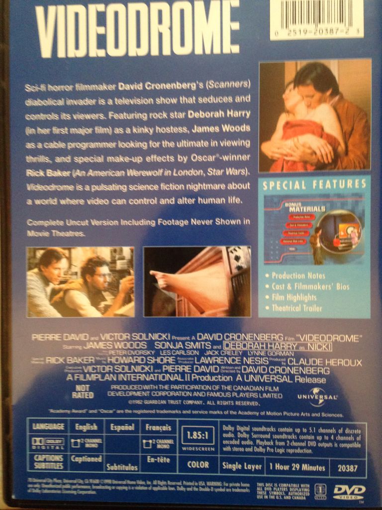 Videodrome DVD movie collectible [Barcode 025192038723] - Main Image 2