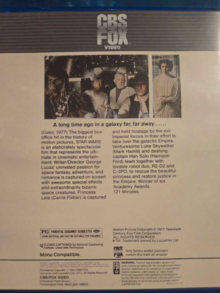 Star Wars Episode IV: A New Hope DVD BG DVD movie collectible [Barcode 245412341] - Main Image 2