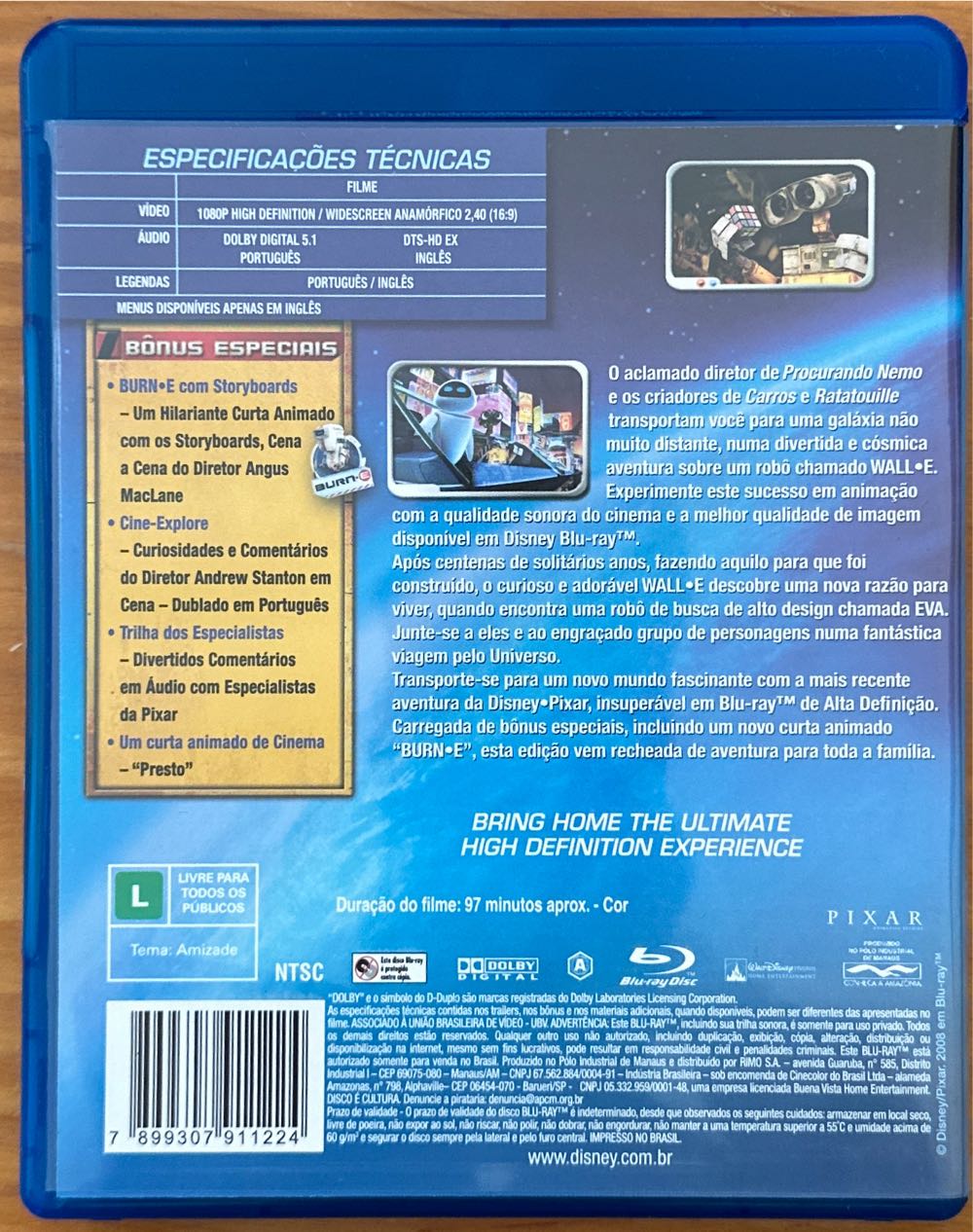 WALL-E Blu-ray movie collectible [Barcode 7899307911224] - Main Image 2