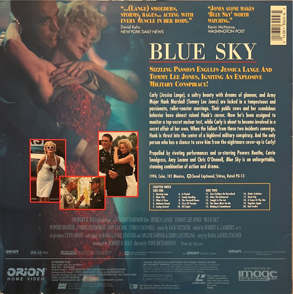 Blue Sky Laser Disc movie collectible [Barcode 014381304565] - Main Image 2