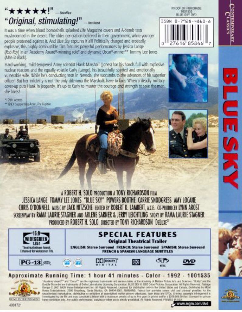 Blue Sky DVD movie collectible [Barcode 027616858467] - Main Image 2