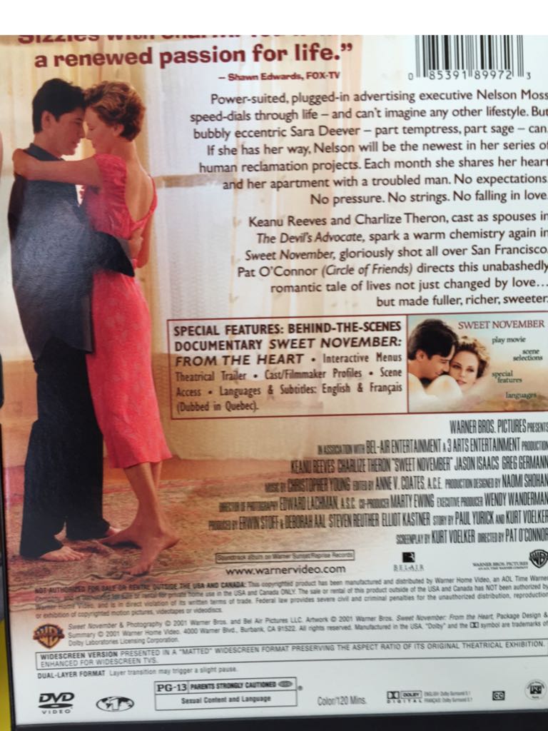 Sweet November DVD movie collectible [Barcode 085391899723] - Main Image 2