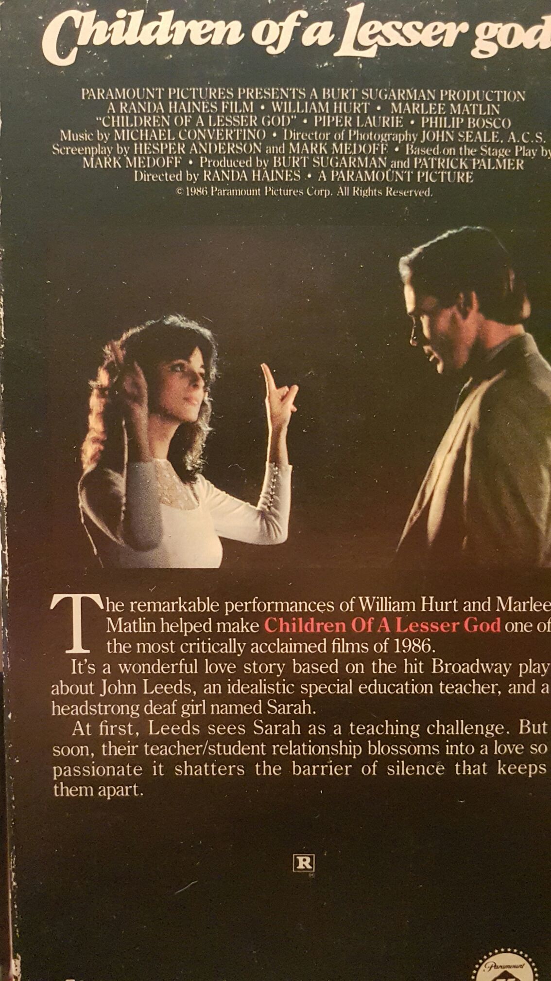 Children of a Lesser God VHS movie collectible [Barcode 031504018390] - Main Image 2