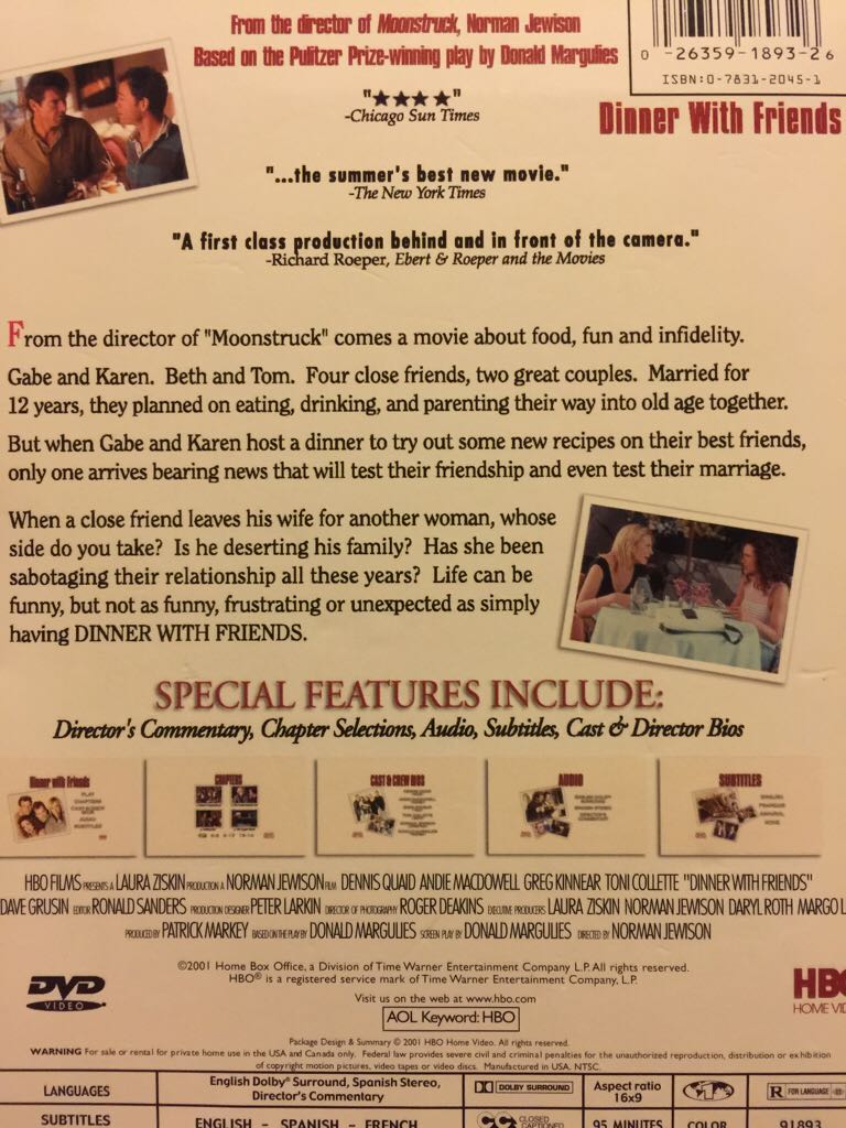Dinner With Friends DVD movie collectible [Barcode 026359189326] - Main Image 2