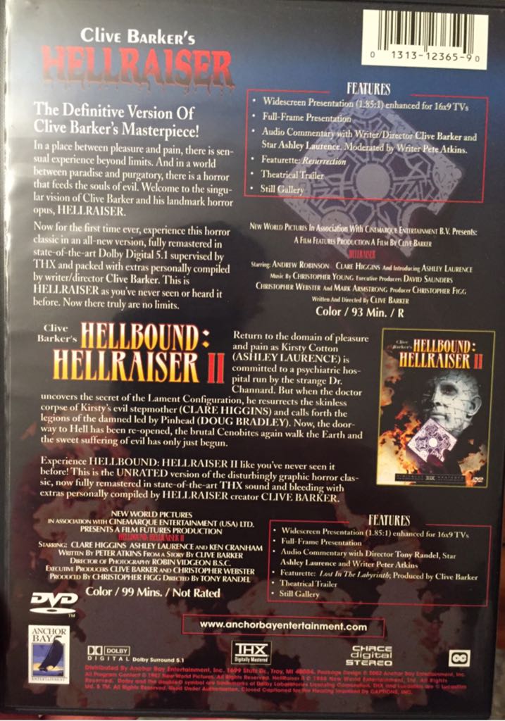 Hellraiser / Hellbound: Hellraiser 2 DVD movie collectible [Barcode 013131236590] - Main Image 2