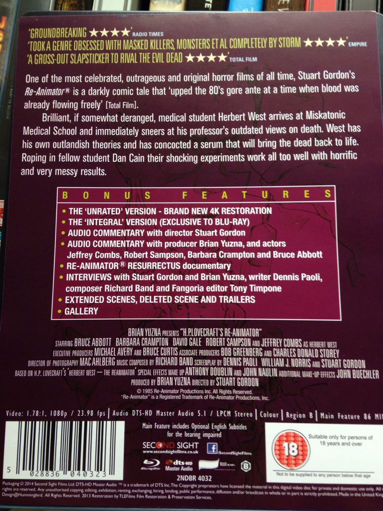 Re-Animator Blu-ray movie collectible [Barcode 5028836040323] - Main Image 2