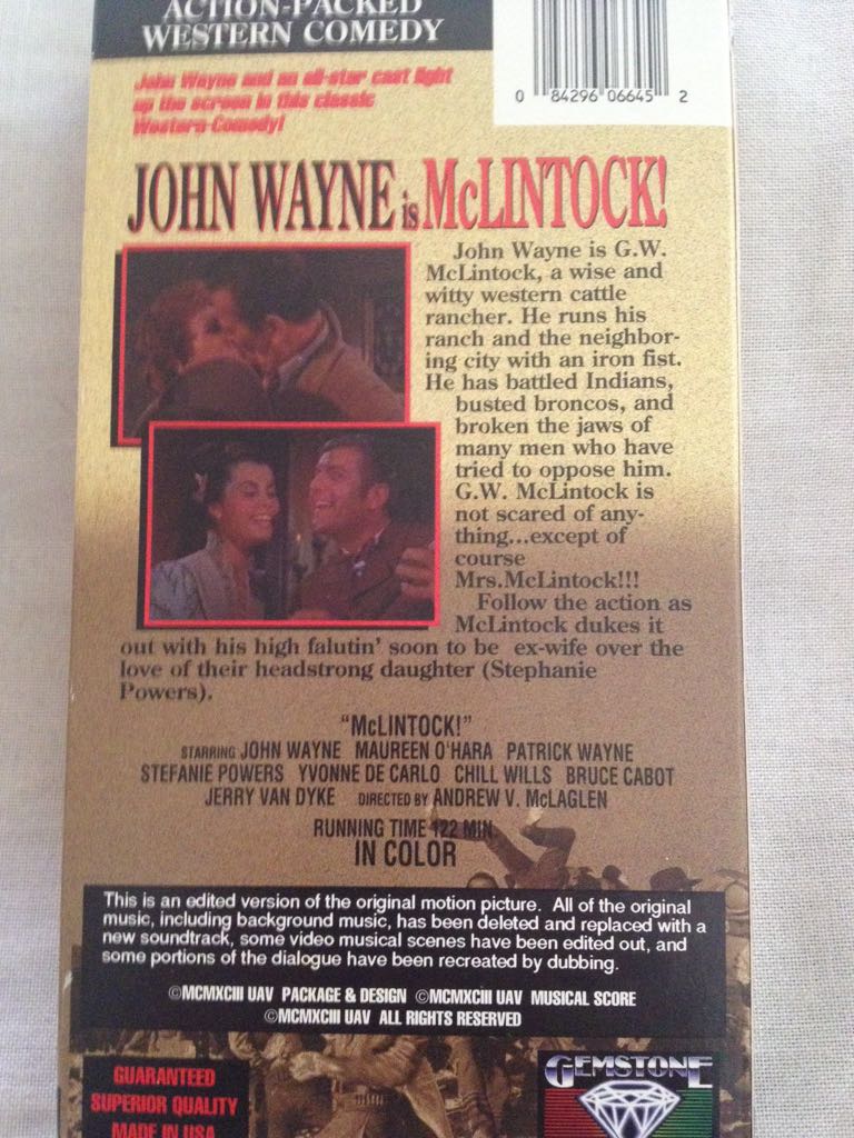 McLintock! VHS movie collectible [Barcode 018713770912] - Main Image 2