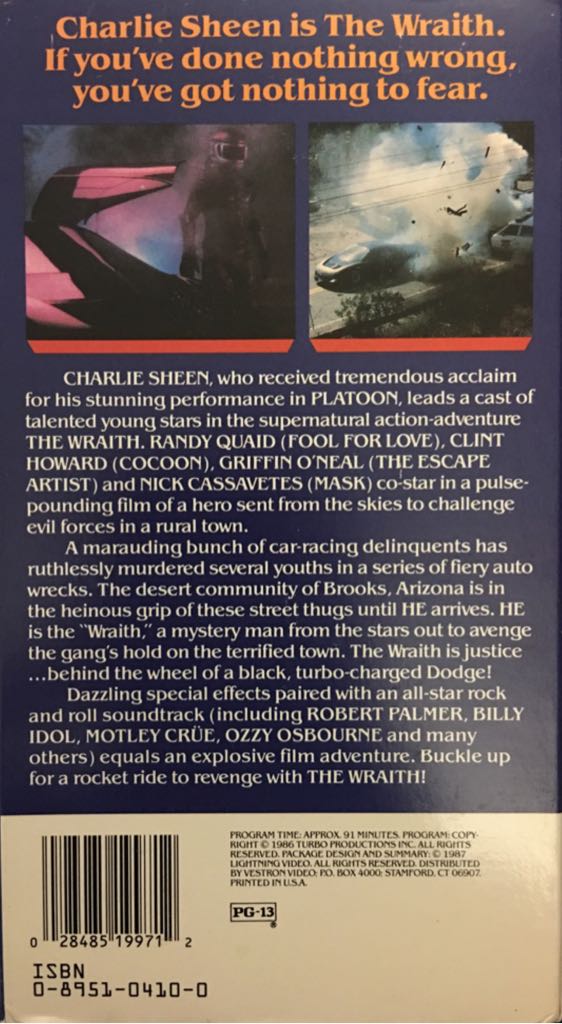 Wraith, The VHS movie collectible [Barcode 028485199712] - Main Image 2