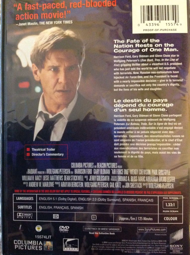 Air Force One DVD movie collectible [Barcode 043396155749] - Main Image 2