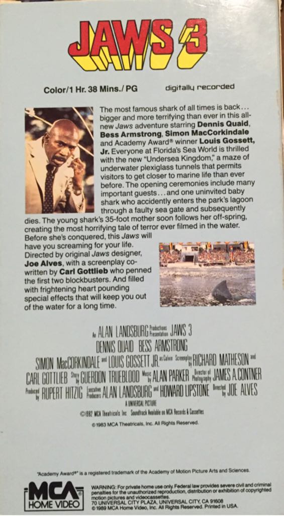 Jaws 3 VHS movie collectible [Barcode 047897800443] - Main Image 2