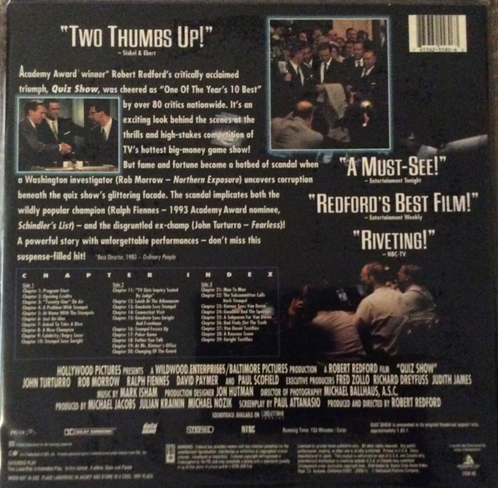 Quiz Show Laser Disc movie collectible [Barcode 765362558063] - Main Image 2