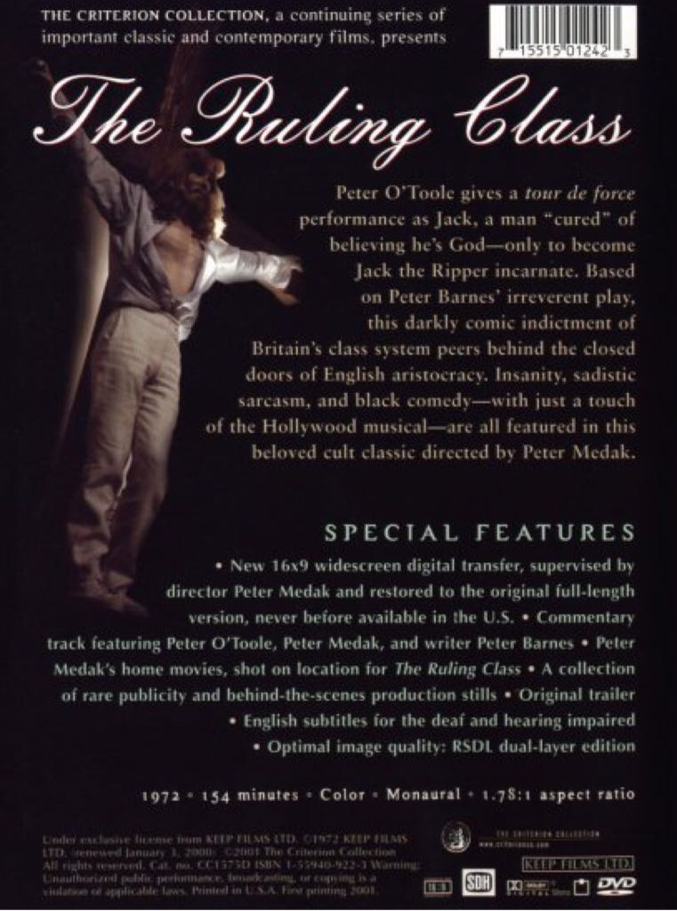 The Ruling Class DVD movie collectible [Barcode 5055201806147] - Main Image 2