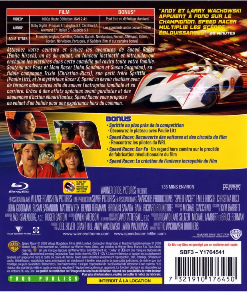 Speed Racer Blu-ray movie collectible [Barcode 883929044481] - Main Image 2