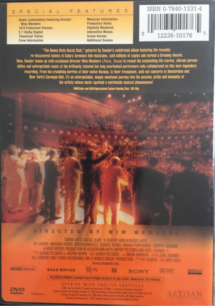 Buena Vista Social Club DVD movie collectible [Barcode 012236101765] - Main Image 2