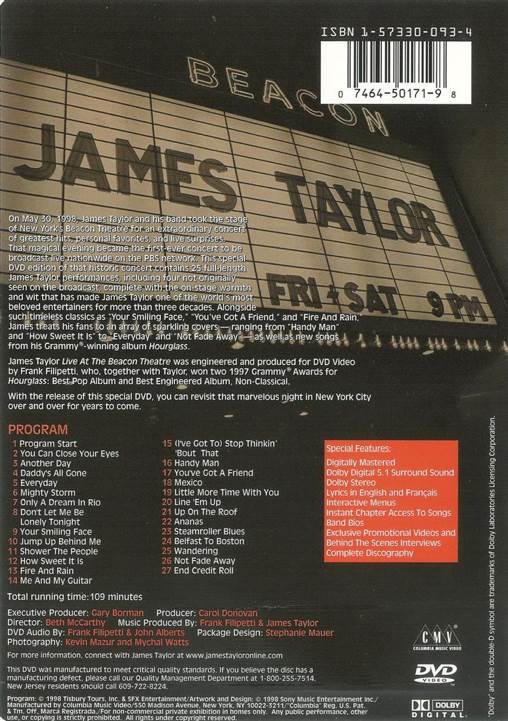 James Taylor: Live At The Beacon Theatre DVD movie collectible [Barcode 5099705017197] - Main Image 2