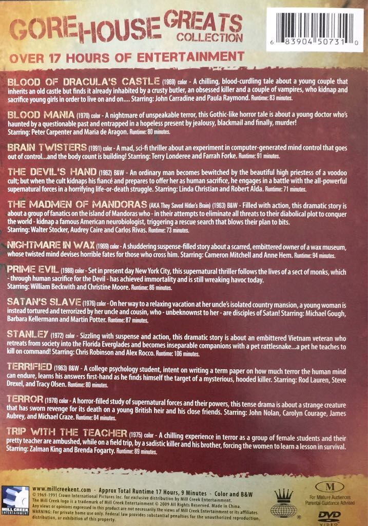 12 Movie Collection: Cult Terror Cinema  DVD movie collectible [Barcode 8390450731] - Main Image 2