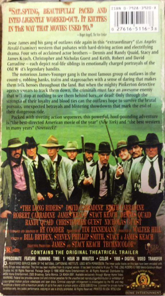 The Long Riders VHS movie collectible [Barcode 027616511638] - Main Image 2