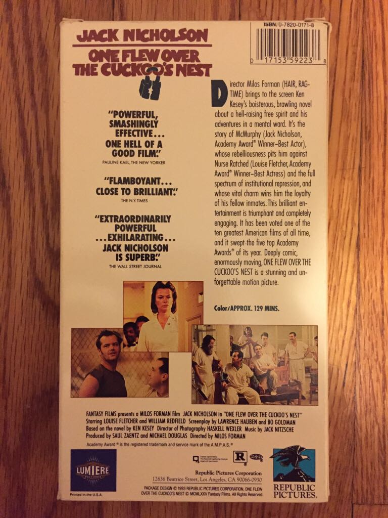 One Flew Over the Cuckoo’s Nest VHS movie collectible [Barcode 017153592238] - Main Image 2