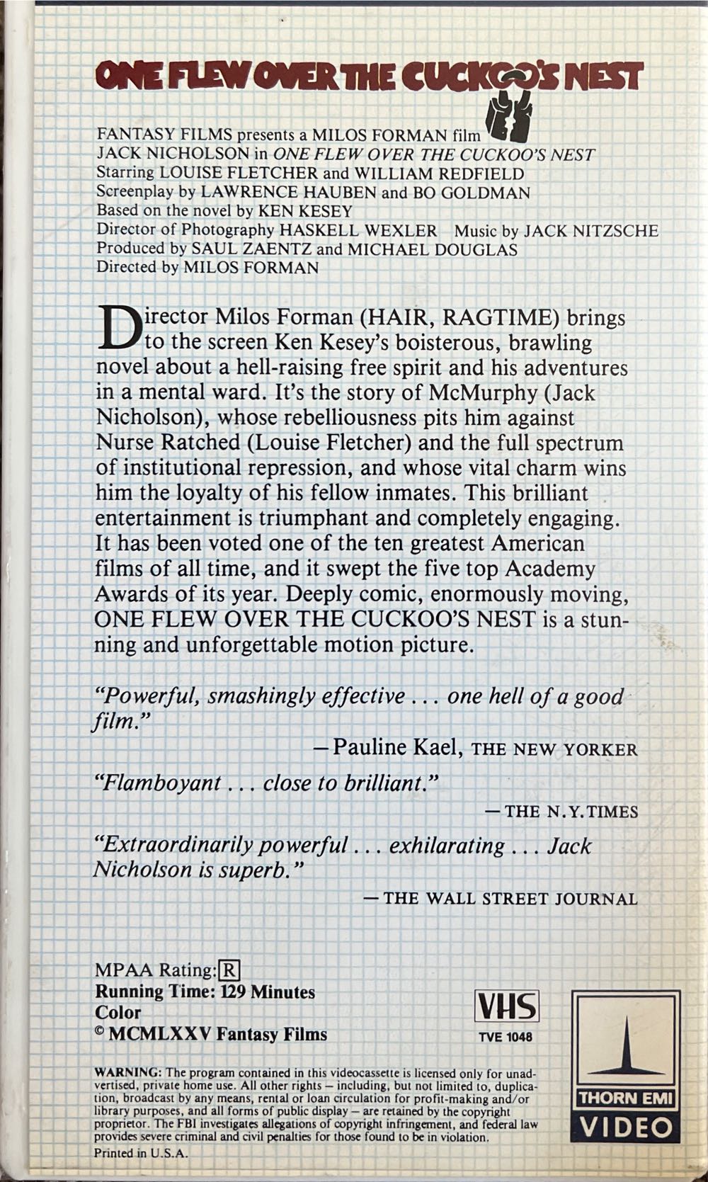 One Flew Over the Cuckoo’s Nest Laser Disc movie collectible [Barcode 5014780362222] - Main Image 3