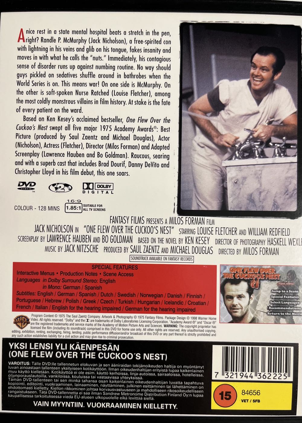 One Flew Over the Cuckoo’s Nest DVD movie collectible [Barcode 7321944362225] - Main Image 2