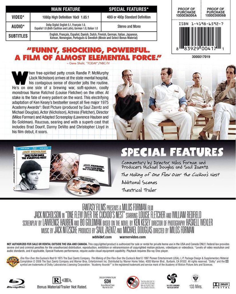 One Flew Over the Cuckoo’s Nest Blu-ray movie collectible [Barcode 883929004171] - Main Image 2