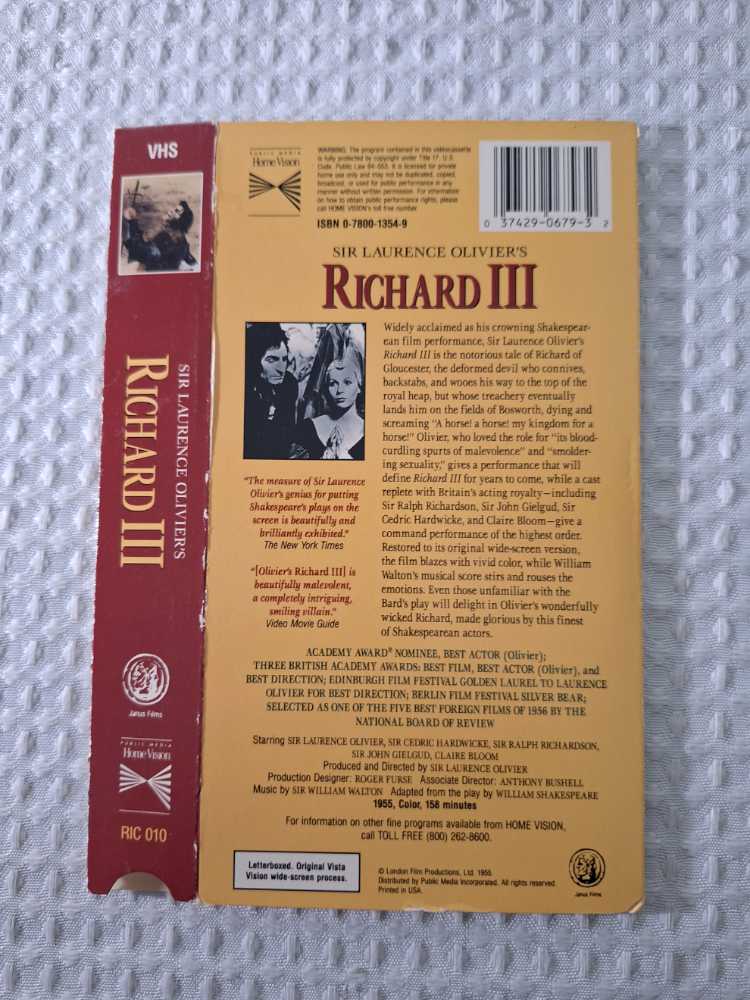 Richard III (1955) VHS movie collectible [Barcode 037429067932] - Main Image 2