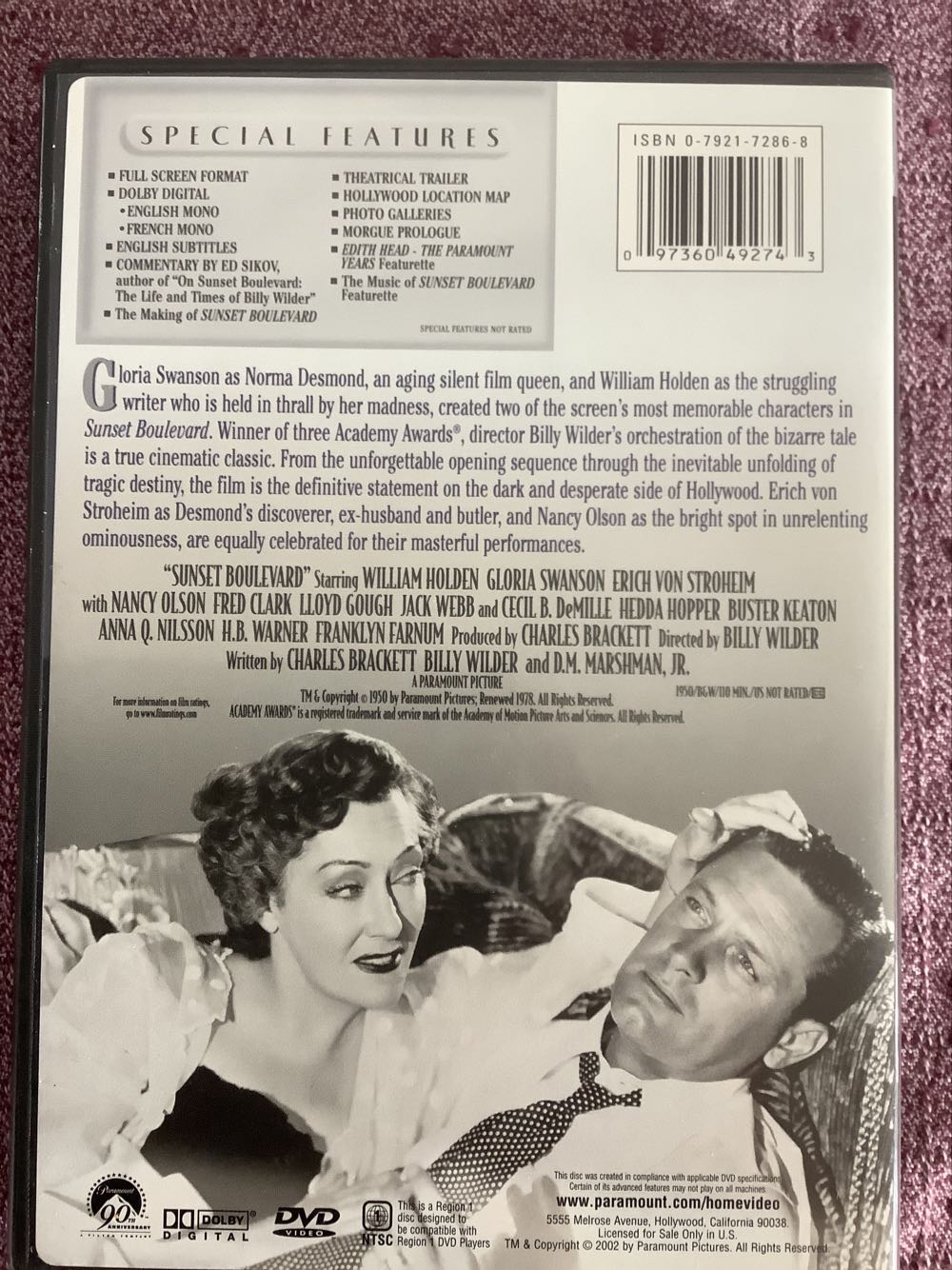 Sunset Boulevard DVD movie collectible [Barcode 097360492743] - Main Image 2