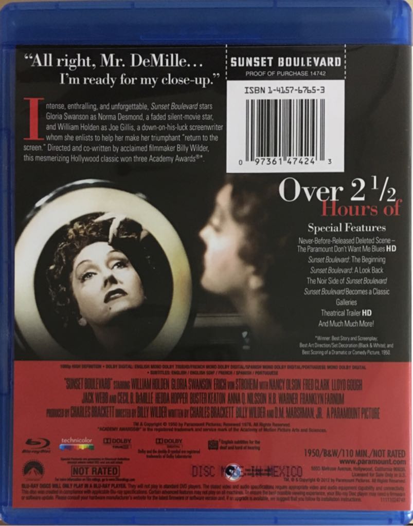 Sunset Boulevard Blu-ray movie collectible [Barcode 097361474243] - Main Image 2