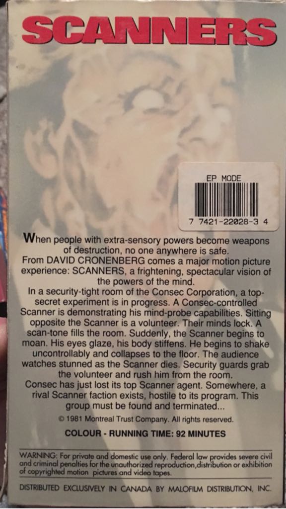 Scanners VHS movie collectible [Barcode 027616664730] - Main Image 2