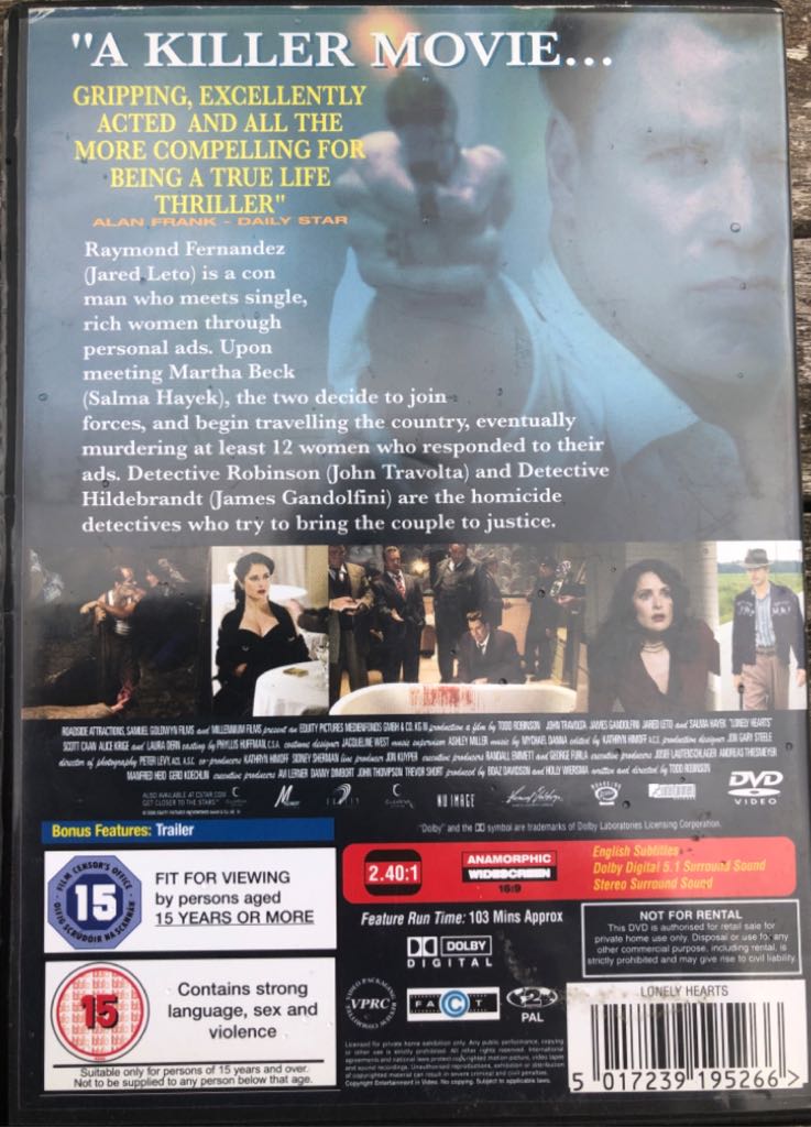 Lonely Hearts DVD movie collectible [Barcode 5017239195266] - Main Image 2