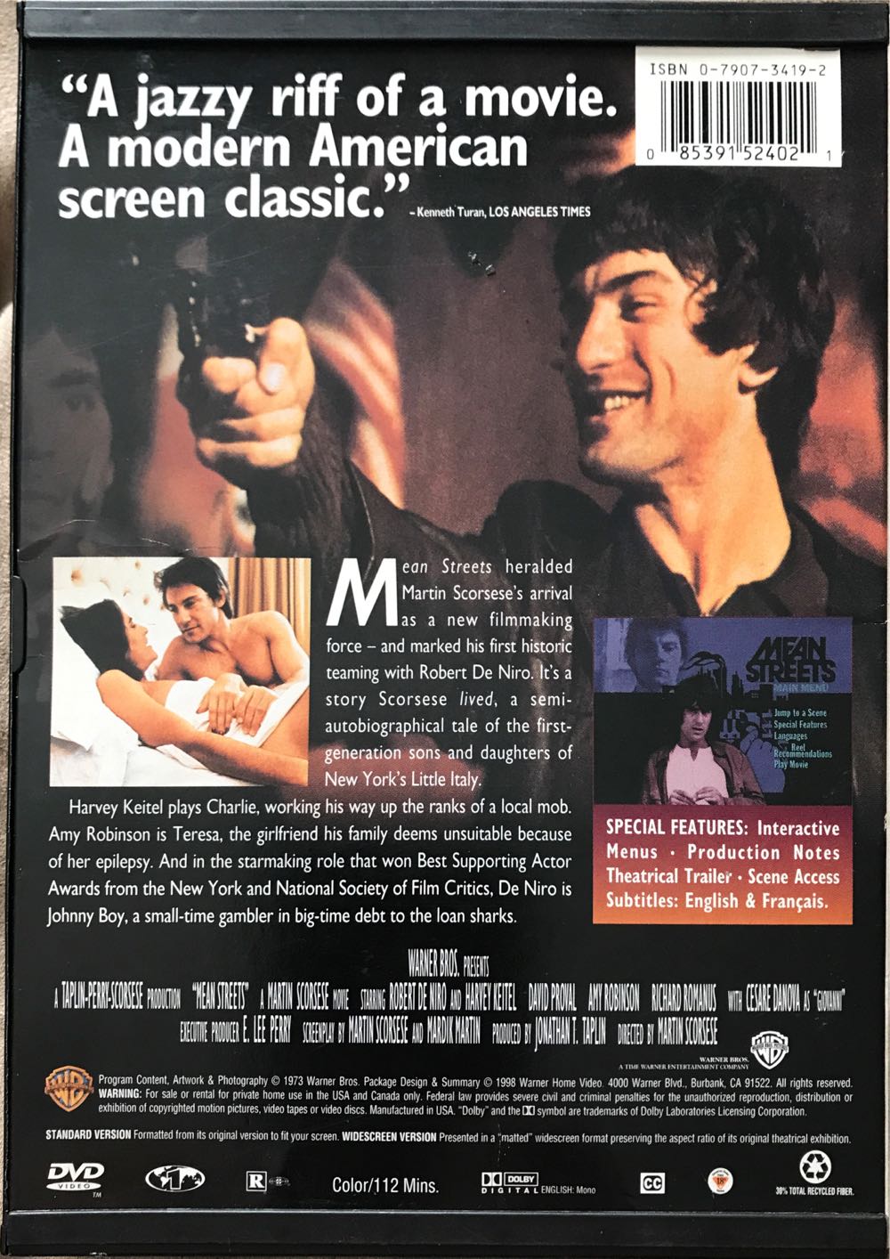 Mean Streets DVD movie collectible [Barcode 085391524021] - Main Image 2