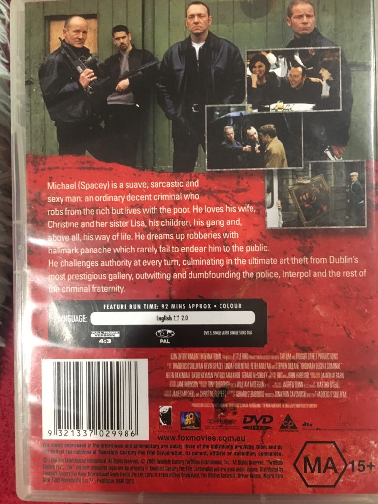 ORDINARY DECENT CRIMINAL  DVD movie collectible [Barcode 9321337029986] - Main Image 2