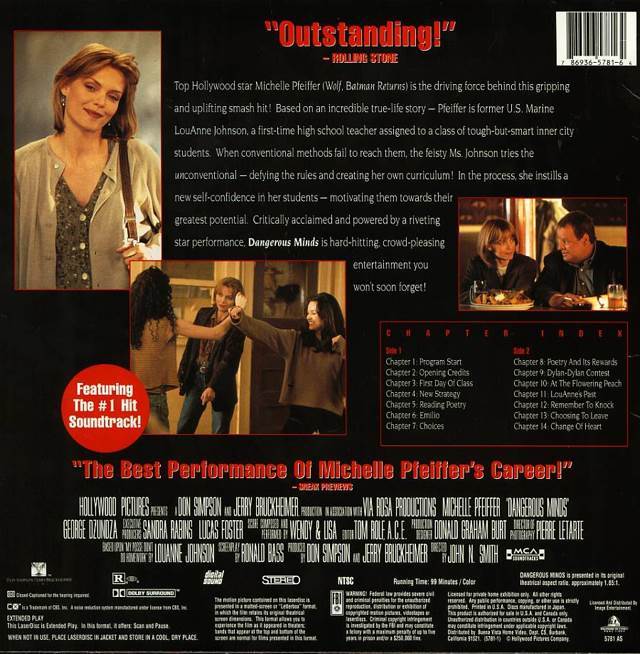 Dangerous Minds Laser Disc movie collectible [Barcode 786936578164] - Main Image 2