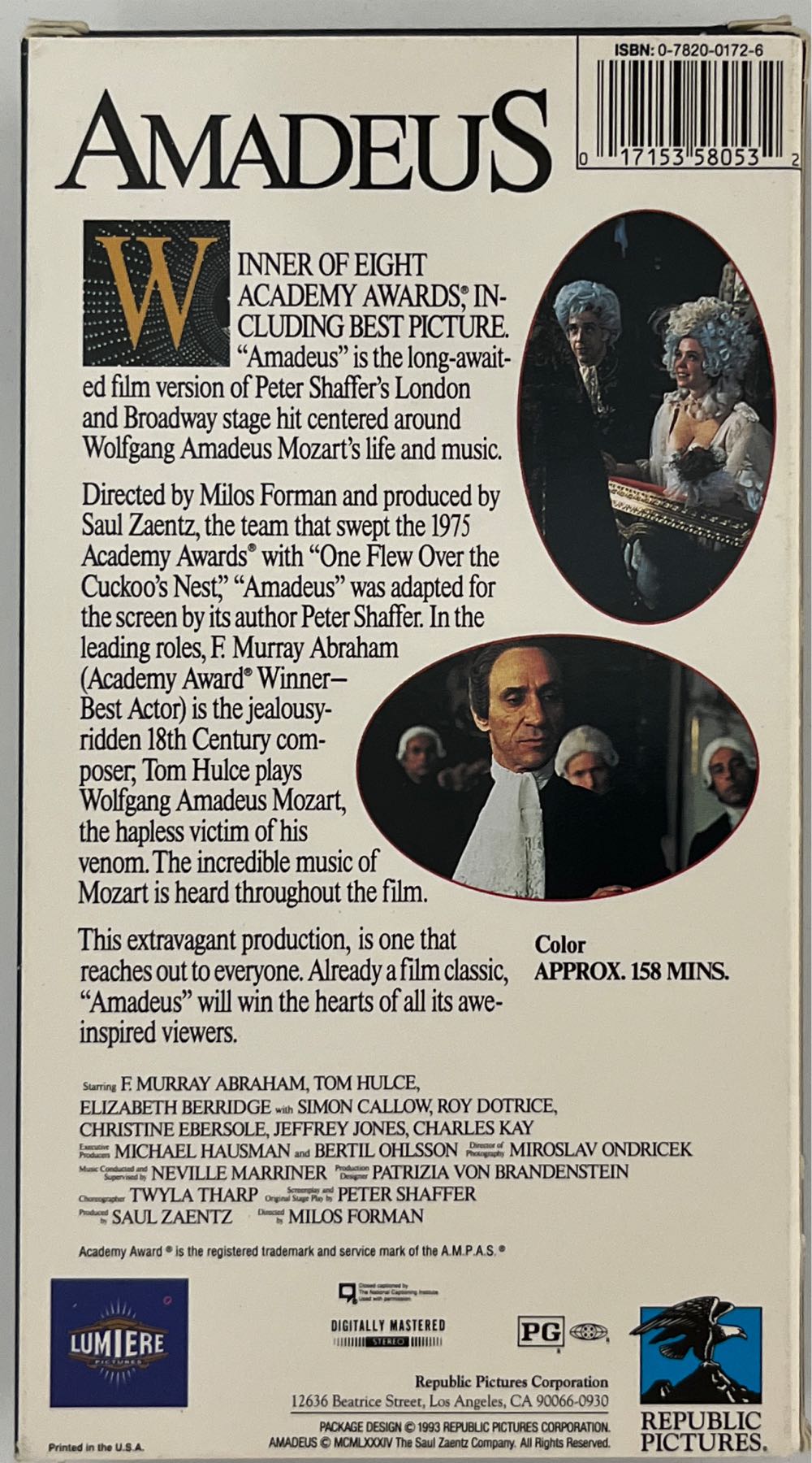 Amadeus (VHS) VHS movie collectible [Barcode 017153580532] - Main Image 2