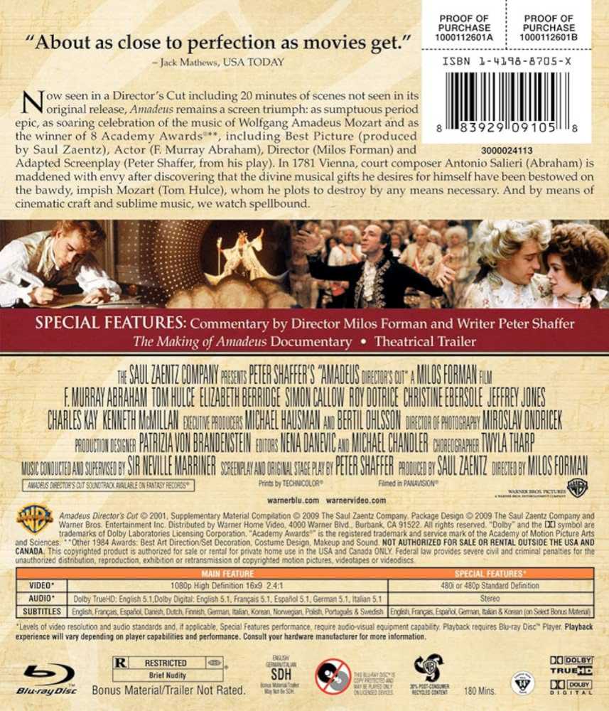 Amadeus (Director’s Cut) Blu-ray movie collectible [Barcode 5051895017319] - Main Image 3