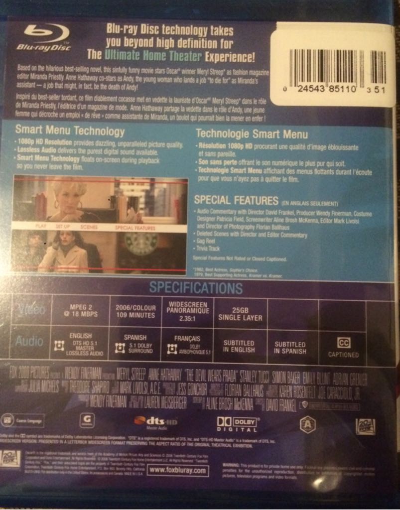 The Devil Wears Prada Fandango at Home movie collectible [Barcode 024543851103] - Main Image 2