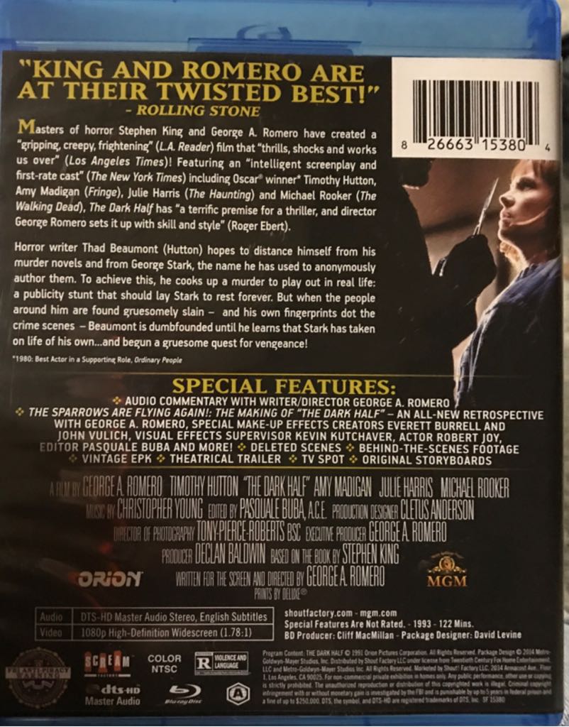 Romero The Dark Half Blu-ray movie collectible [Barcode 826663153804] - Main Image 2