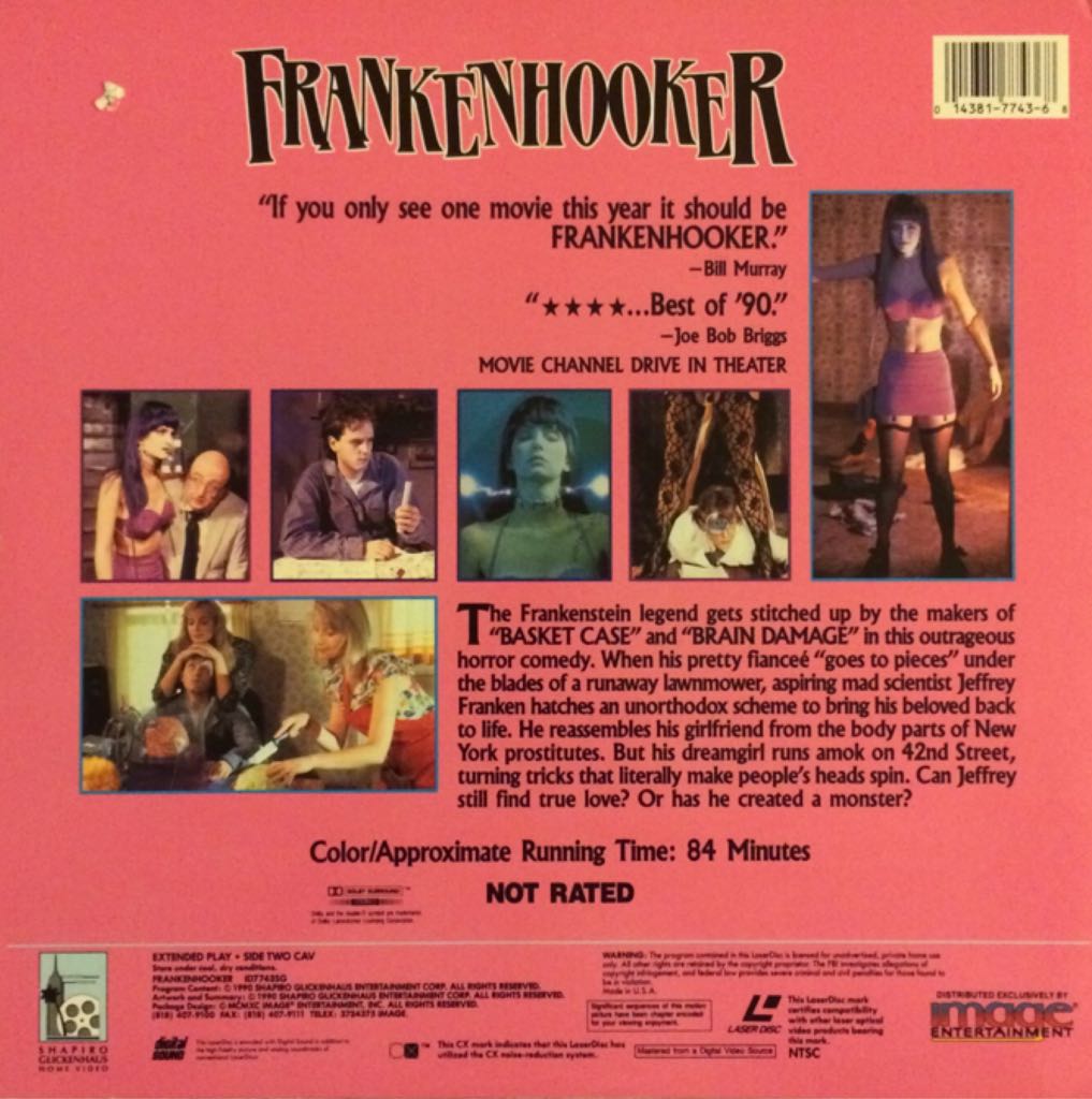 Frankenhooker Laser Disc movie collectible [Barcode 014381774368] - Main Image 2
